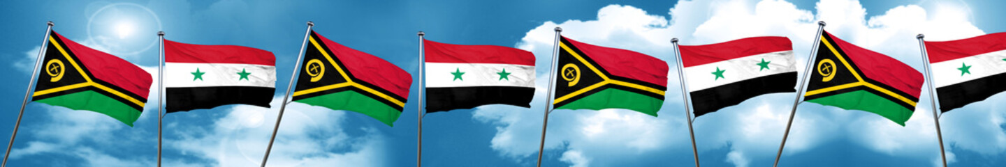 Vanatu flag with Syria flag, 3D rendering