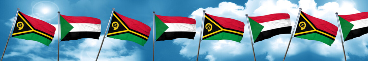 Vanatu flag with Sudan flag, 3D rendering