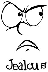 Facial expression with word jealous