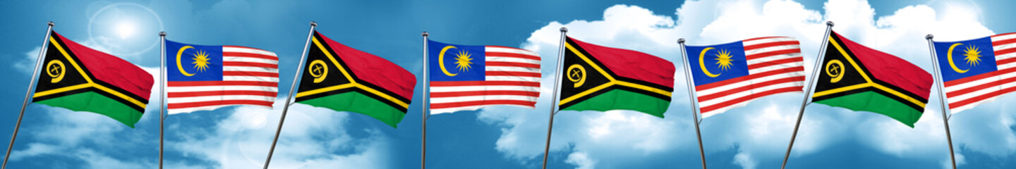 Vanatu flag with Malaysia flag, 3D rendering