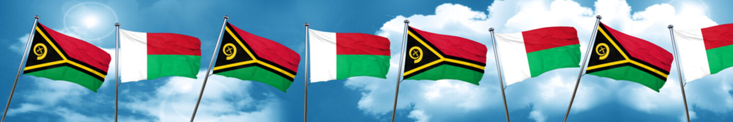 Vanatu flag with Madagascar flag, 3D rendering