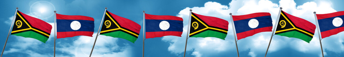 Vanatu flag with Laos flag, 3D rendering