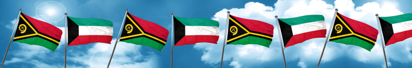 Vanatu flag with Kuwait flag, 3D rendering