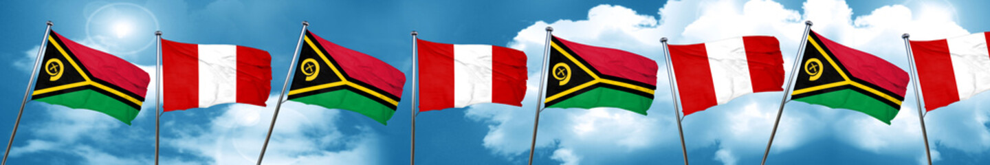 Vanatu flag with Peru flag, 3D rendering
