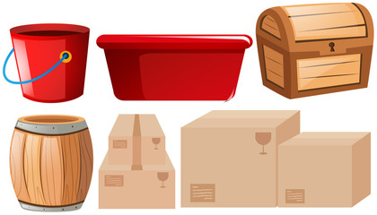 Assorted containers on white