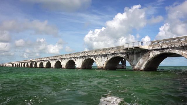 Seven Mile Bridge passes over the tropical ocean waters of the Florida Keys