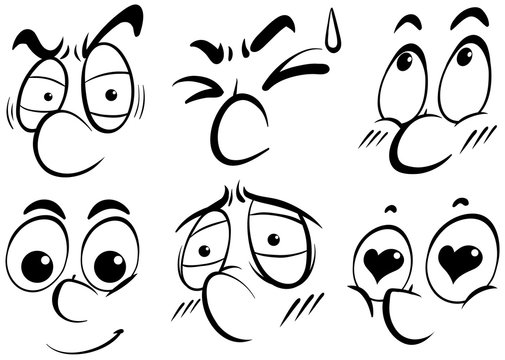 Facial expression doodle in black outline