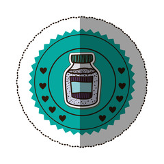 sticker color round frame with bottle with salt and pepper vector illustration