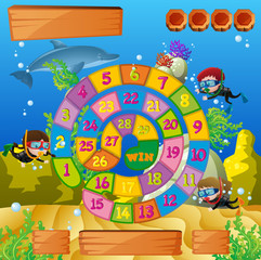 Obraz premium Boardgame template with kids diving under the sea