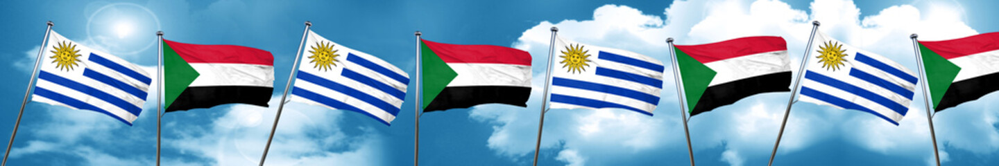 Uruguay flag with Sudan flag, 3D rendering