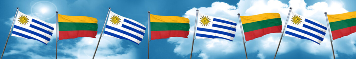 Uruguay flag with Lithuania flag, 3D rendering