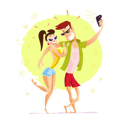 Vector flat portrait of young loving couple