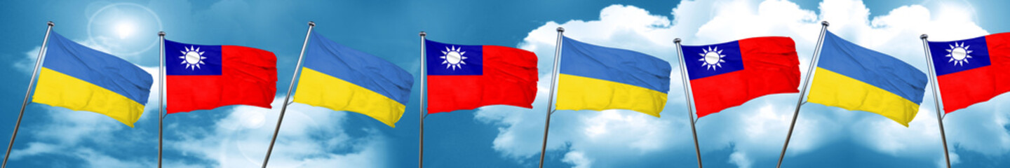 Ukraine flag with Taiwan flag, 3D rendering