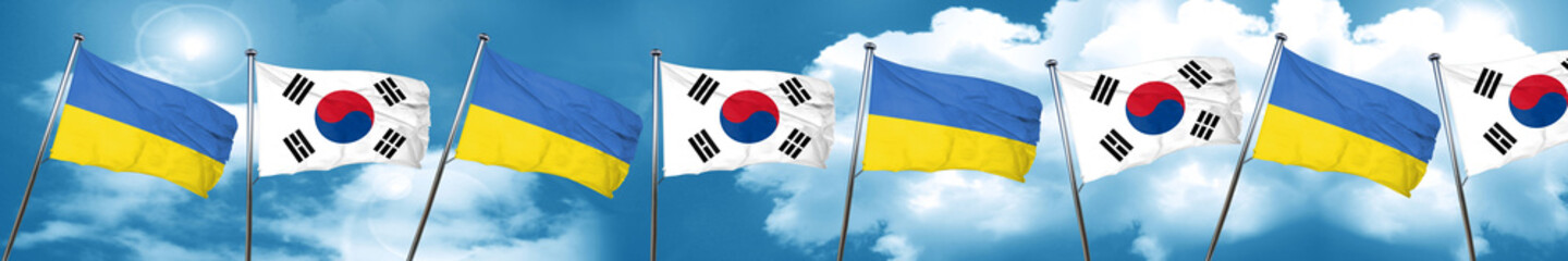 Ukraine flag with South Korea flag, 3D rendering