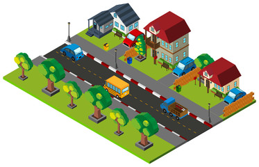 Fototapeta premium 3D design for town with houses and cars