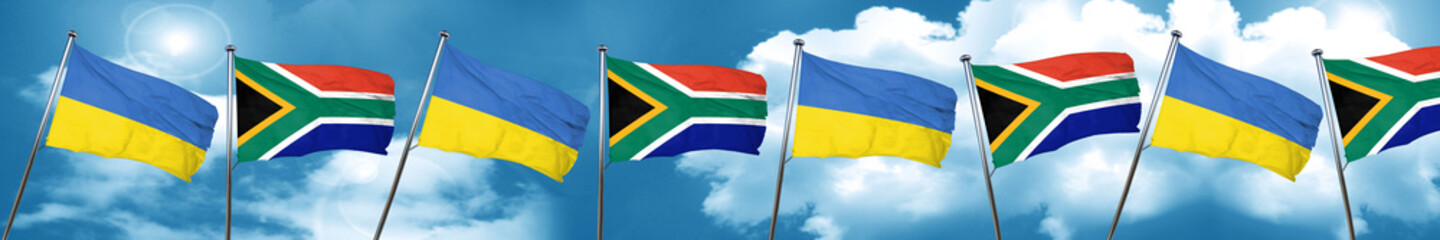 Ukraine flag with South Africa flag, 3D rendering
