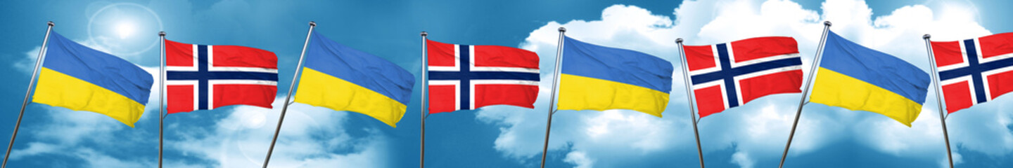 Ukraine flag with Norway flag, 3D rendering