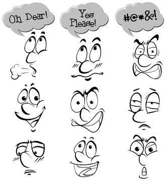 Different facial expressions with words