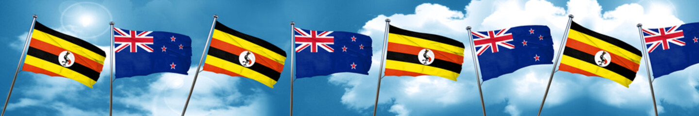 Uganda flag with New Zealand flag, 3D rendering