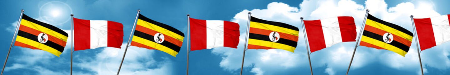 Uganda flag with Peru flag, 3D rendering