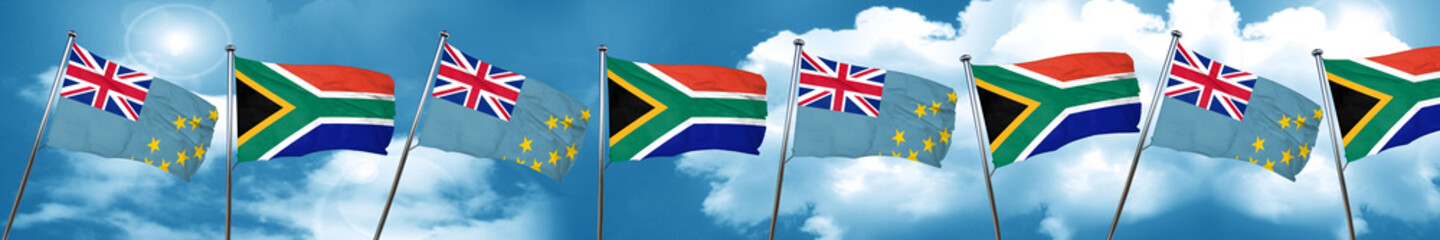 Tuvalu flag with South Africa flag, 3D rendering