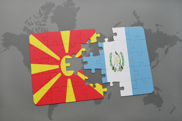 puzzle with the national flag of macedonia and guatemala on a world map