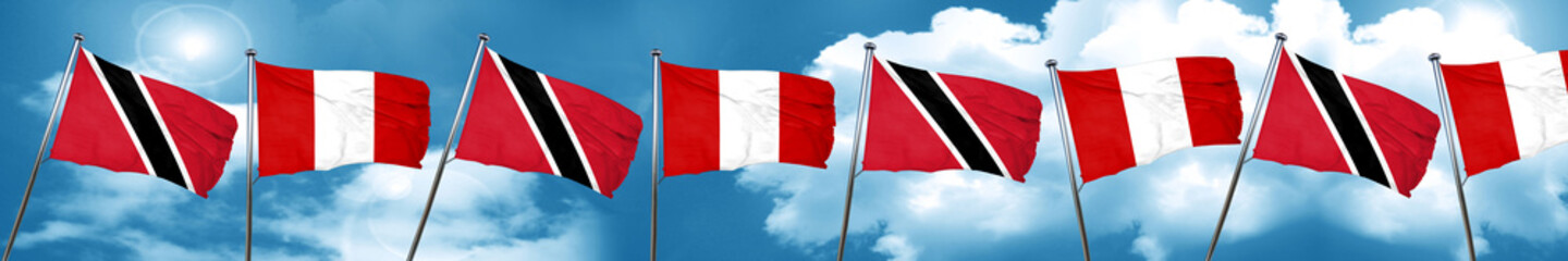 Trinidad and tobago flag with Peru flag, 3D rendering