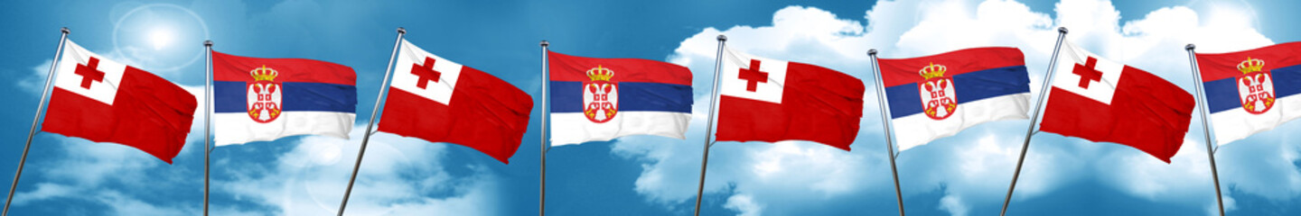 Tonga flag with Serbia flag, 3D rendering