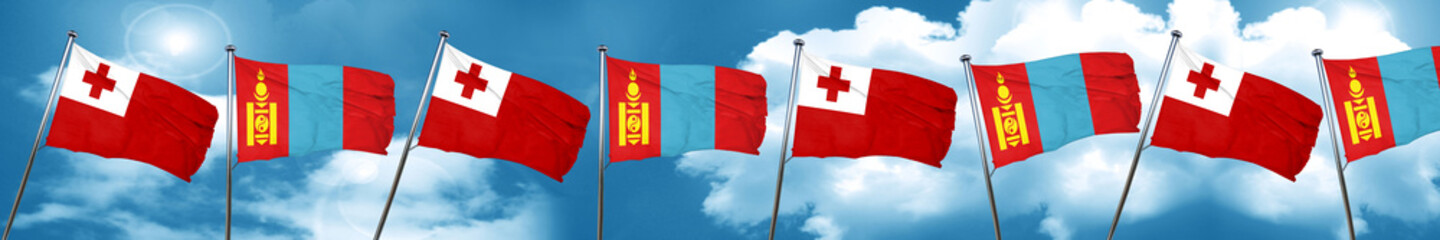 Tonga flag with Mongolia flag, 3D rendering