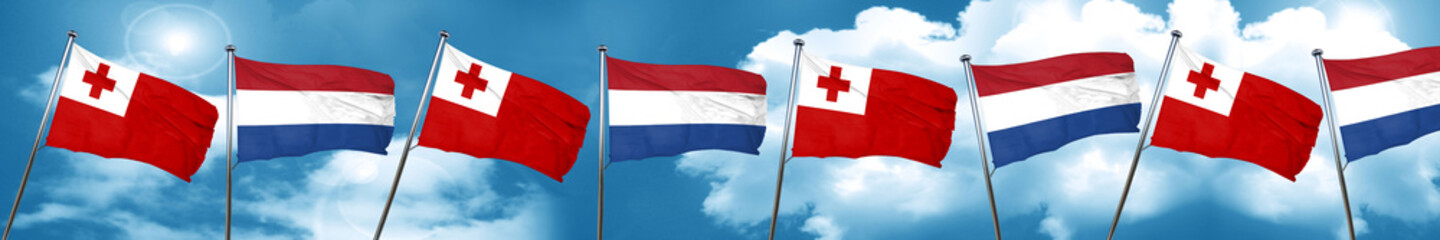 Tonga flag with Netherlands flag, 3D rendering