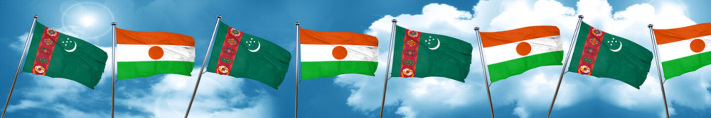 Turkmenistan flag with Niger flag, 3D rendering