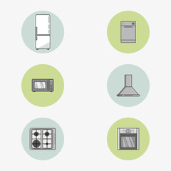 Set of icons of home appliances in flat style. Simple vector round icons in two colors.
