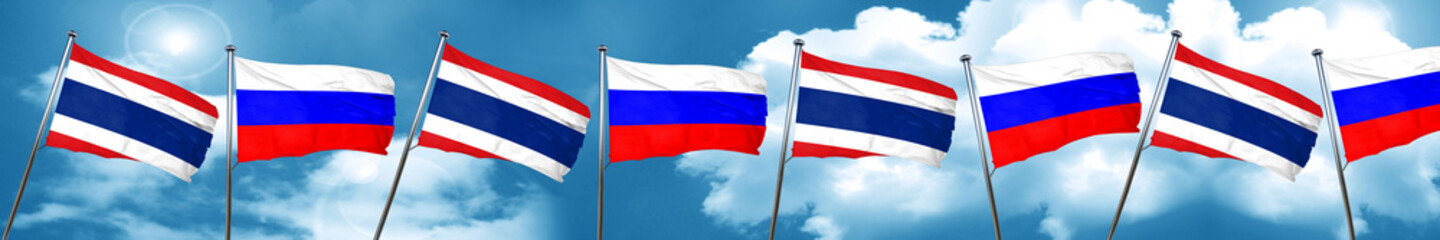 Thailand flag with Russia flag, 3D rendering