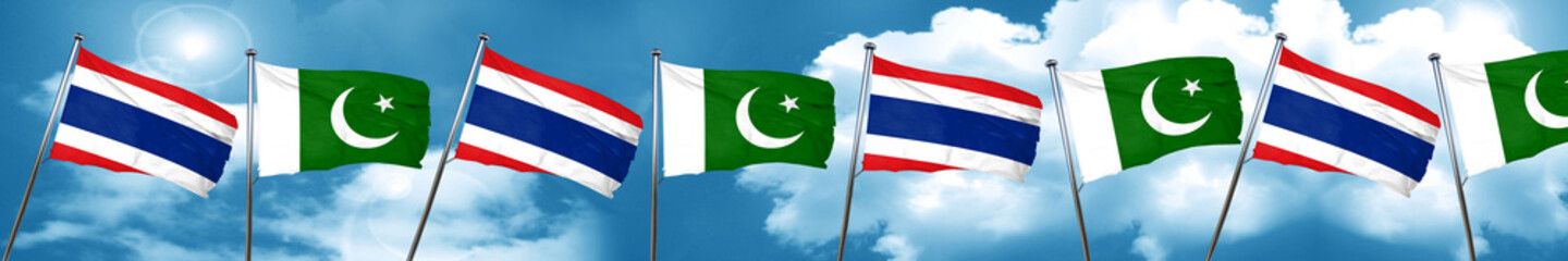 Thailand flag with Pakistan flag, 3D rendering