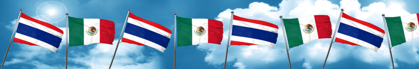 Fototapeta na wymiar Thailand flag with Mexico flag, 3D rendering