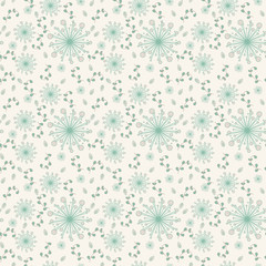 Seamless pattern with dandelions in mint color on light beige background. Vector illustration. Floral seamless background for dress, manufacturing, wallpapers, prints, gift wrap and scrapbook. 
