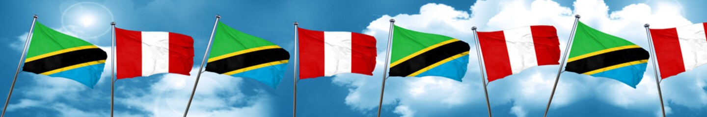 Tanzanian flag with Peru flag, 3D rendering