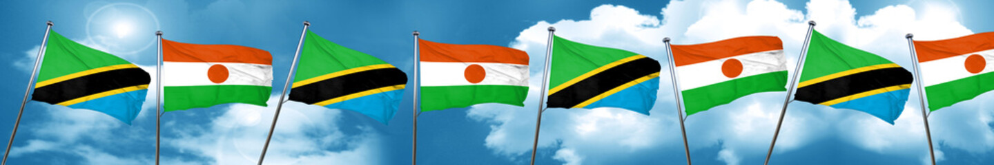 Tanzanian flag with Niger flag, 3D rendering