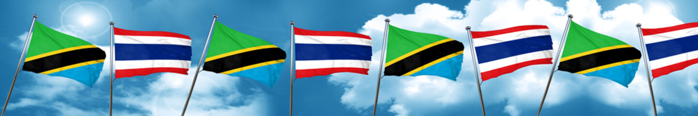 Tanzanian flag with Thailand flag, 3D rendering