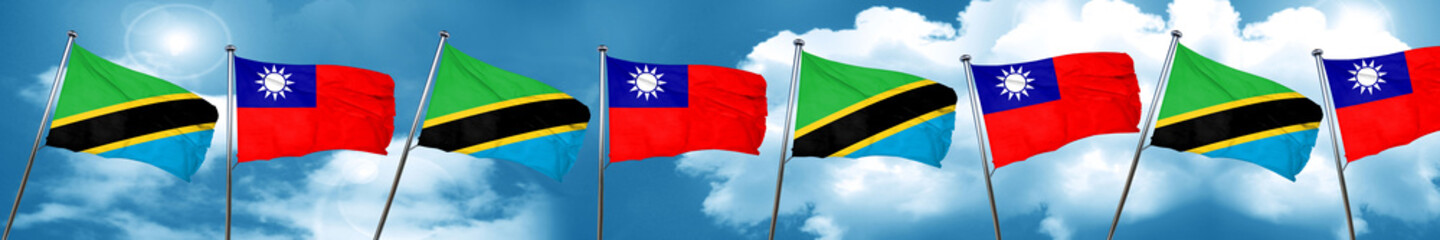 Tanzanian flag with Taiwan flag, 3D rendering