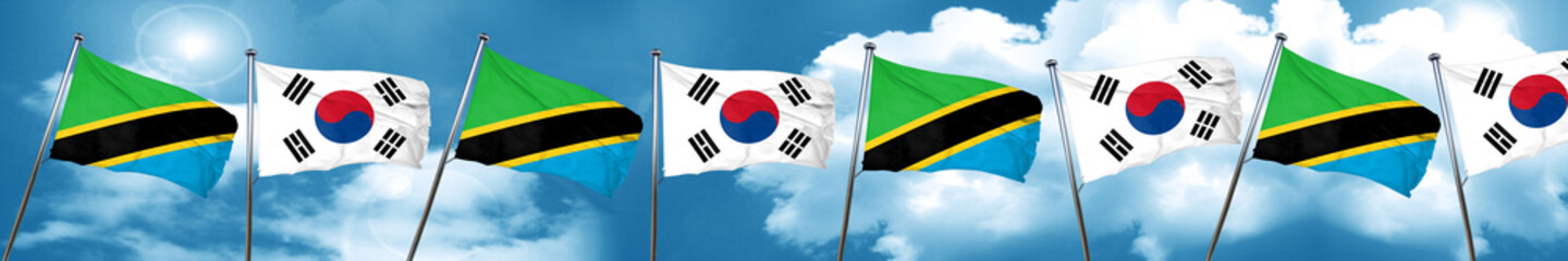 Tanzanian flag with South Korea flag, 3D rendering