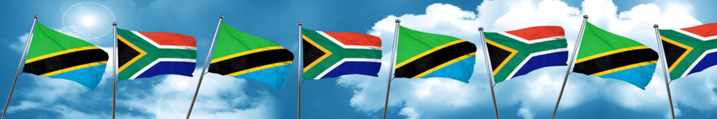 Tanzanian flag with South Africa flag, 3D rendering