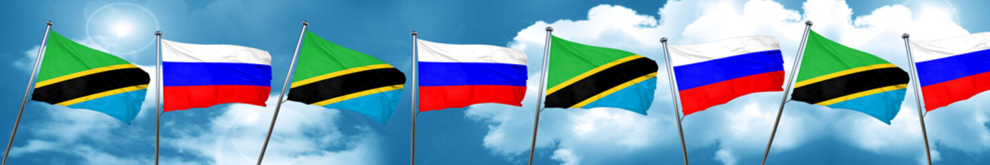 Tanzanian flag with Russia flag, 3D rendering