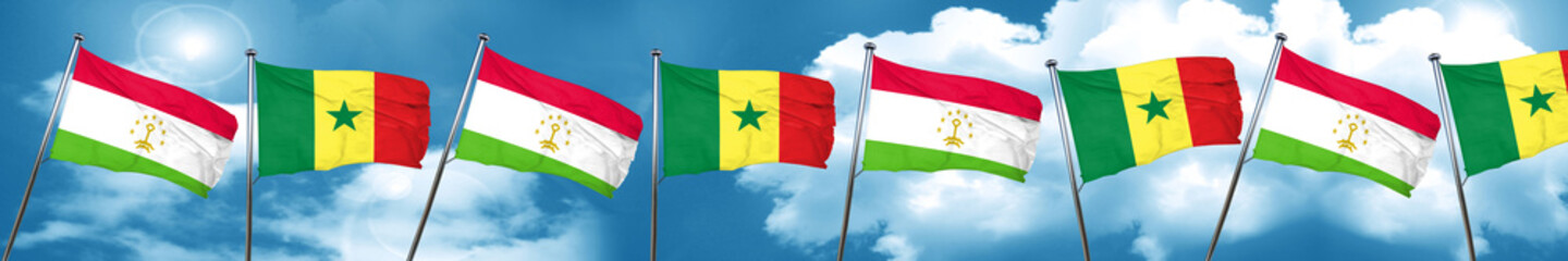 Fototapeta na wymiar Tajikistan flag with Senegal flag, 3D rendering