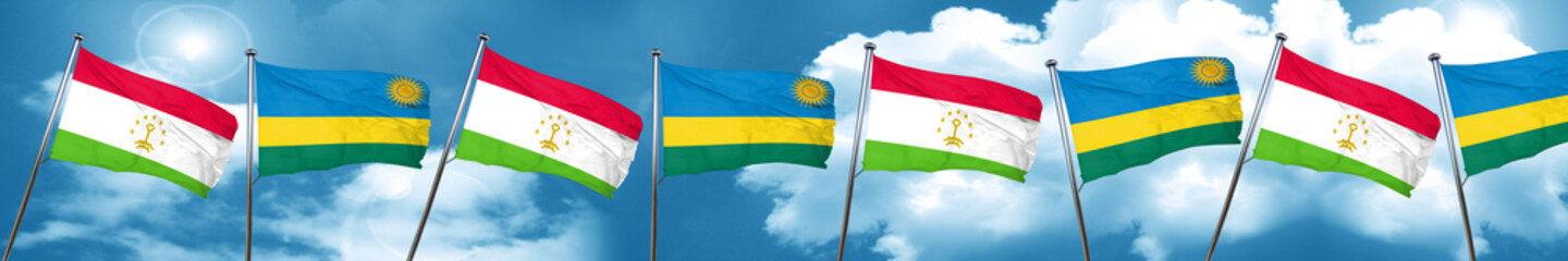 Fototapeta na wymiar Tajikistan flag with rwanda flag, 3D rendering