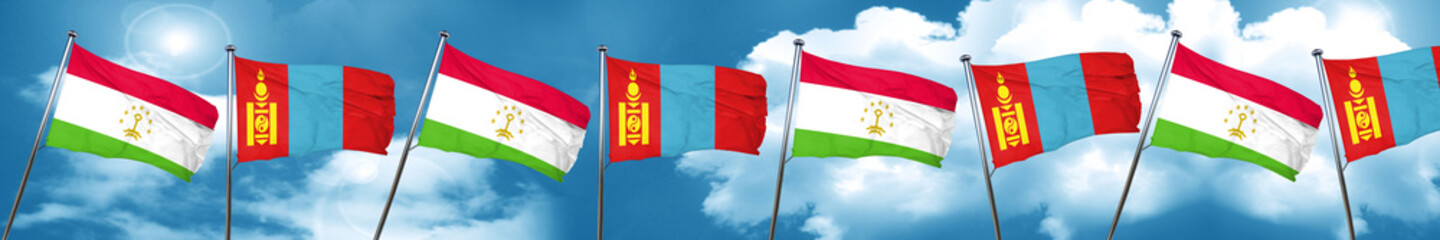 Tajikistan flag with Mongolia flag, 3D rendering