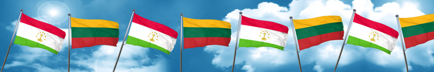 Fototapeta na wymiar Tajikistan flag with Lithuania flag, 3D rendering