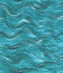 Hand painted with watercolor sea background. Seamless wave pattern