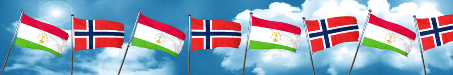 Tajikistan flag with Norway flag, 3D rendering