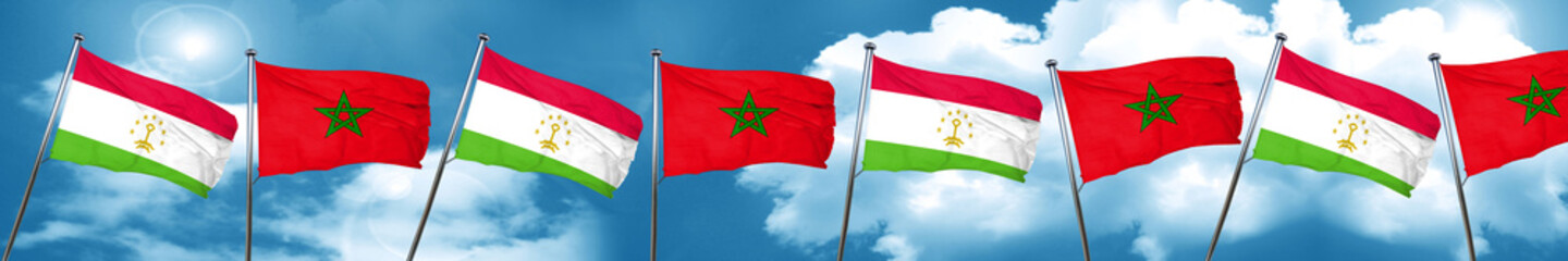 Fototapeta na wymiar Tajikistan flag with Morocco flag, 3D rendering